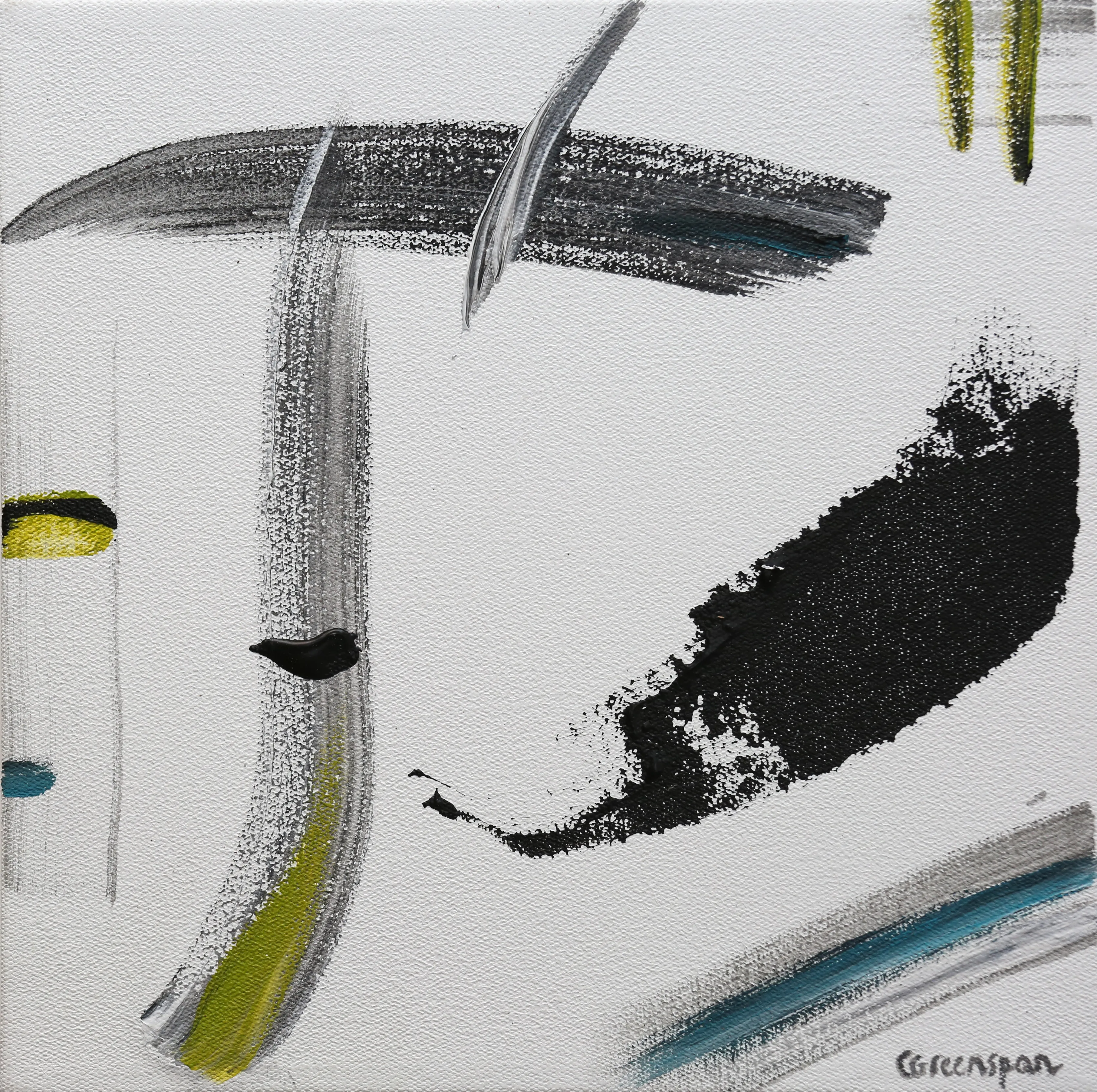 Black and lime calligraphic strokes across a white ground.