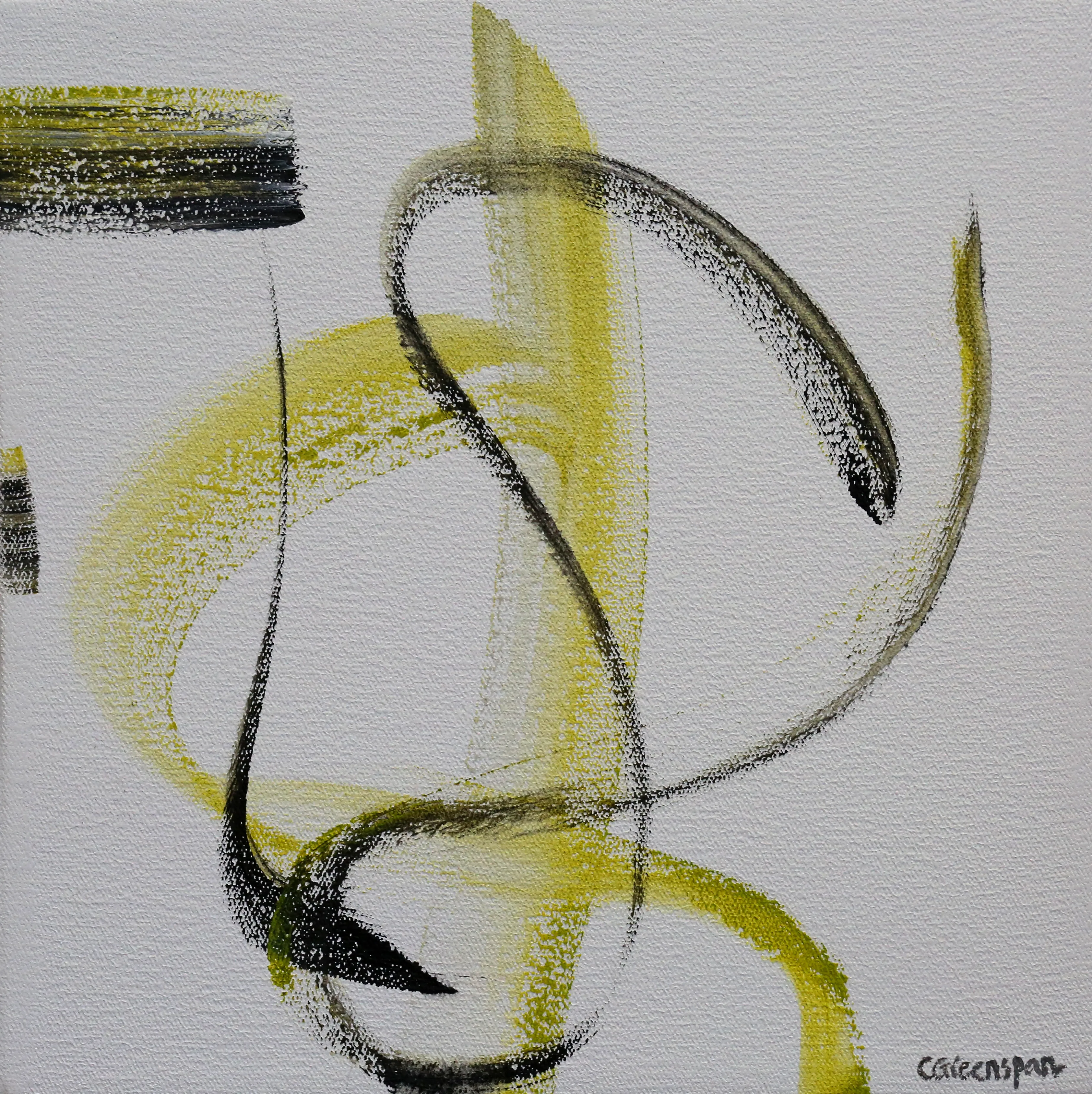 Looping lime and black calligraphy on white.